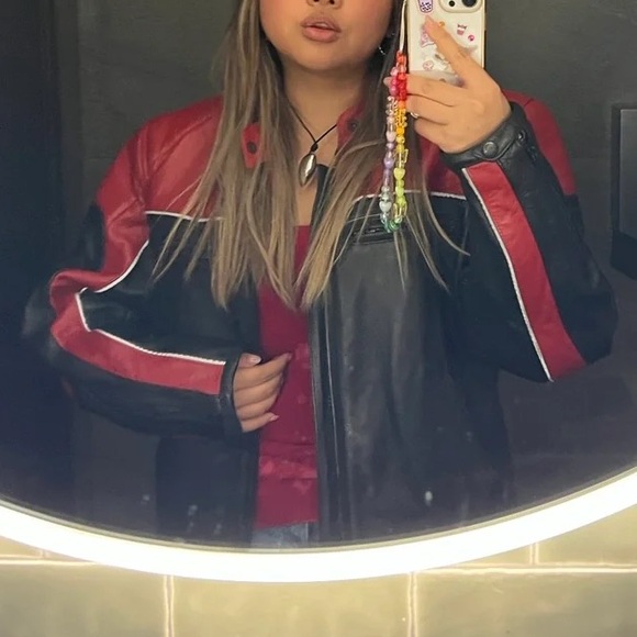 [International Male] Men's Red and Black Leather Jacket - Picture 8 of 8